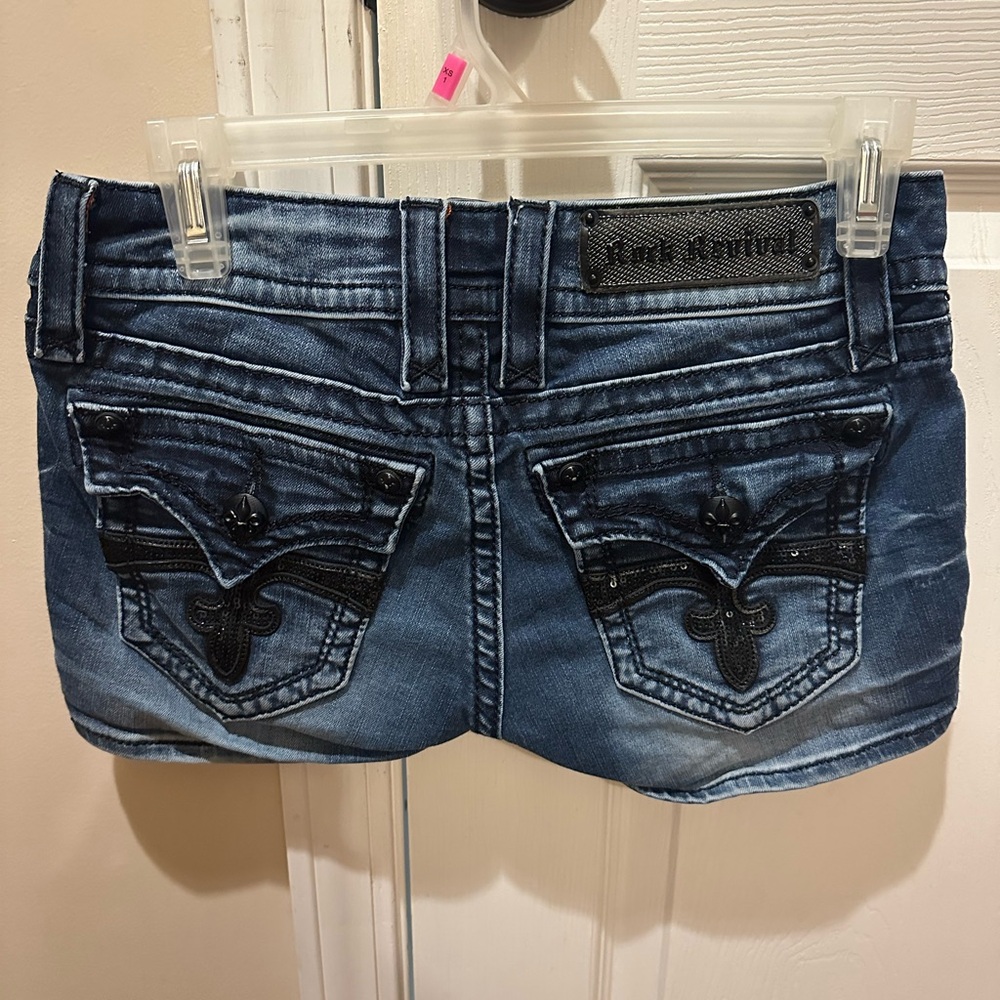 Rock Revival Dark Blue Denim shorts with Black Detailing